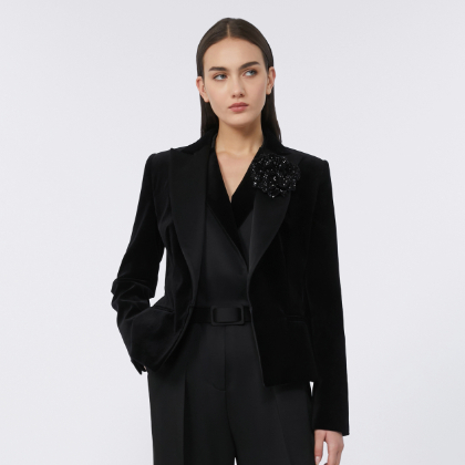 美品✨23AW Max Mara ALBENGAシルク100%スカーフシャツ 黒 1116085106007-a-